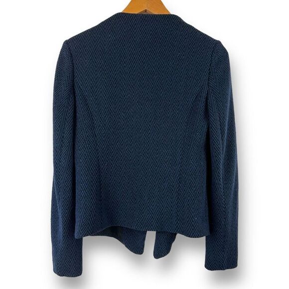 Halogen Women's Size S Open Front Waterfall Blazer Black Navy Chevron Zig Zag - Picture 2 of 10